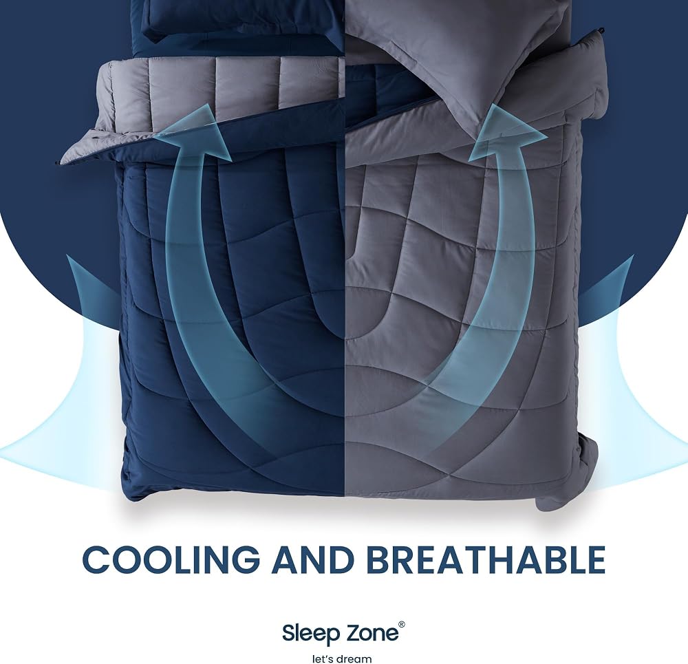 SLEEP ZONE Couette réversible en duvet alternatif pour très grand lit, légère, douce et respirante pour toutes les saisons, côté bleu marine + côté B gris - Image 7