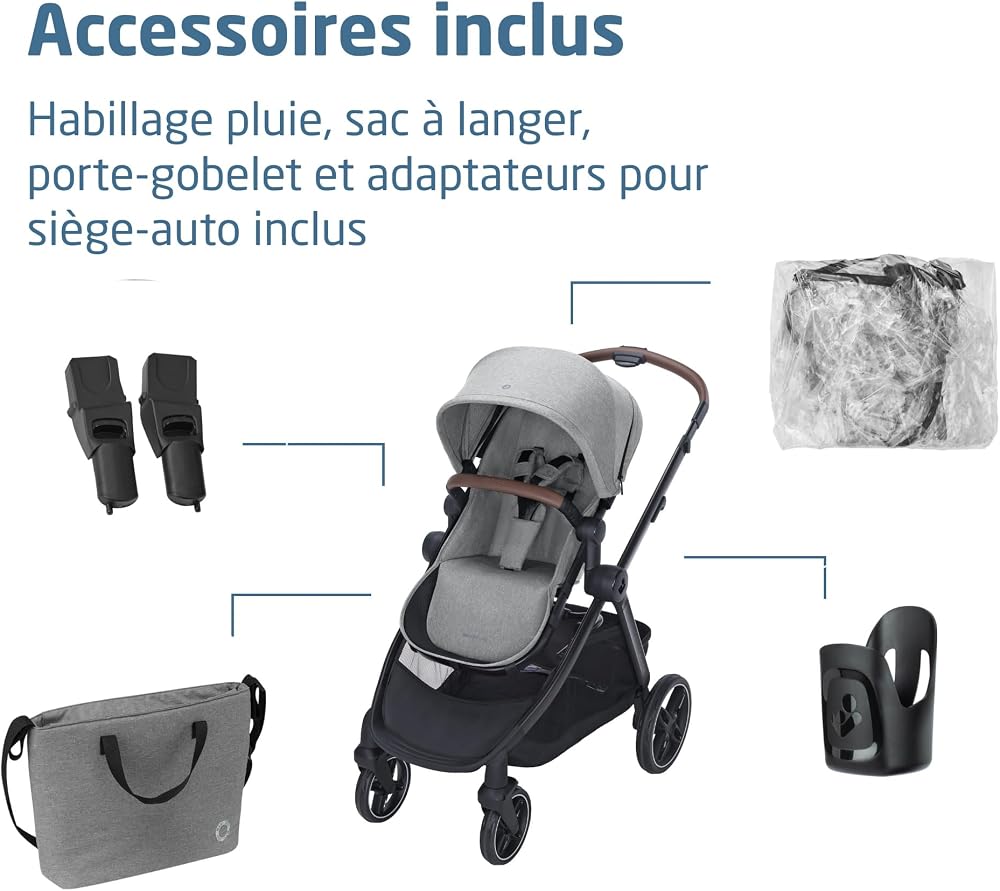 Maxi Cosi Zelia Select Trio, Poussette 3 en 1 Avec Siège auto, 0-4 ans (0-22 kg), Pliage D'une Seule Main, Poussette Trio Compacte et Réversible, Avec Siège auto Bébé CabrioFix S i-Size, Gris - Image 8