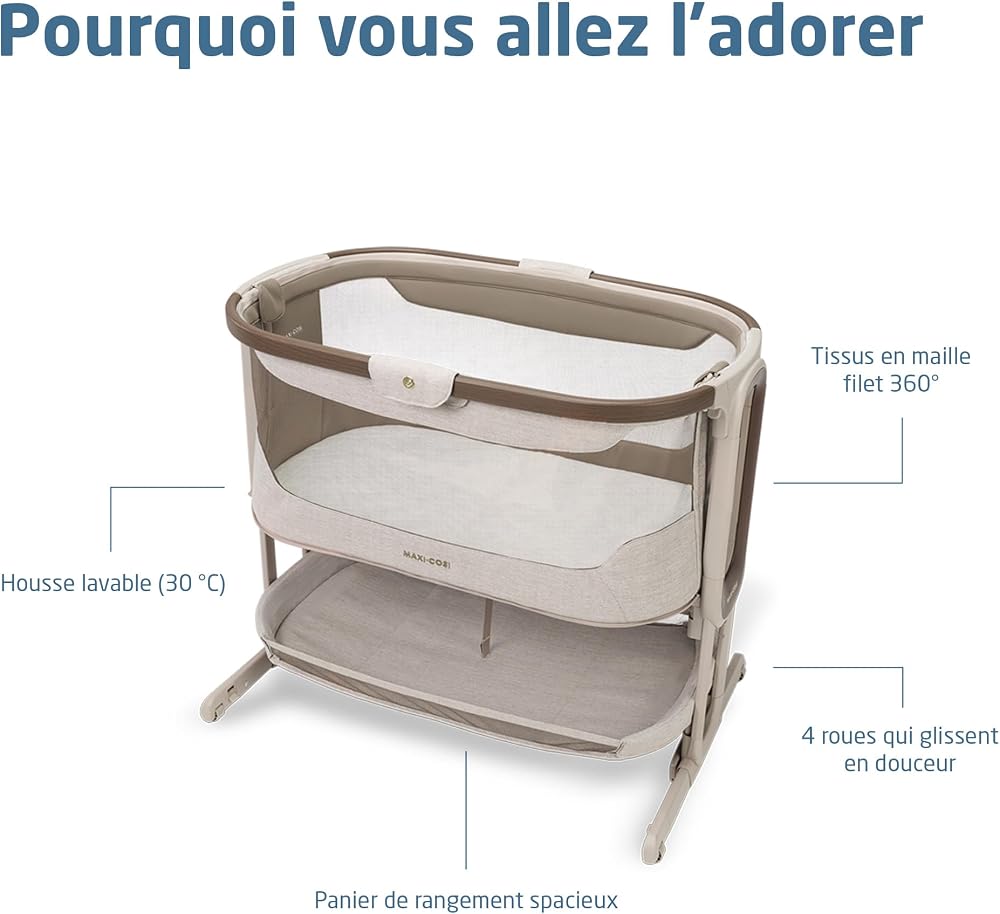 Maxi Cosi Iora Select Berceau Cododo, 0–6 mois (9 kg), Lit Cododo avec Fonction Balancelle, Pliable en un Geste, Matelas CloudCore 3 cm, 5 Hauteurs, 4 Roulettes Fluides, Easy Slide, Elegance Truffle - Image 10