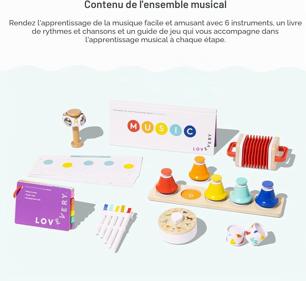 Lovevery | Le Kit Musical | 6 Instruments de Musique et Un Livre de Rythmes et Chansons, Jouet éducatif inspiré Montessori pour Enfants de 18 Mois à 4 Ans - Image 7