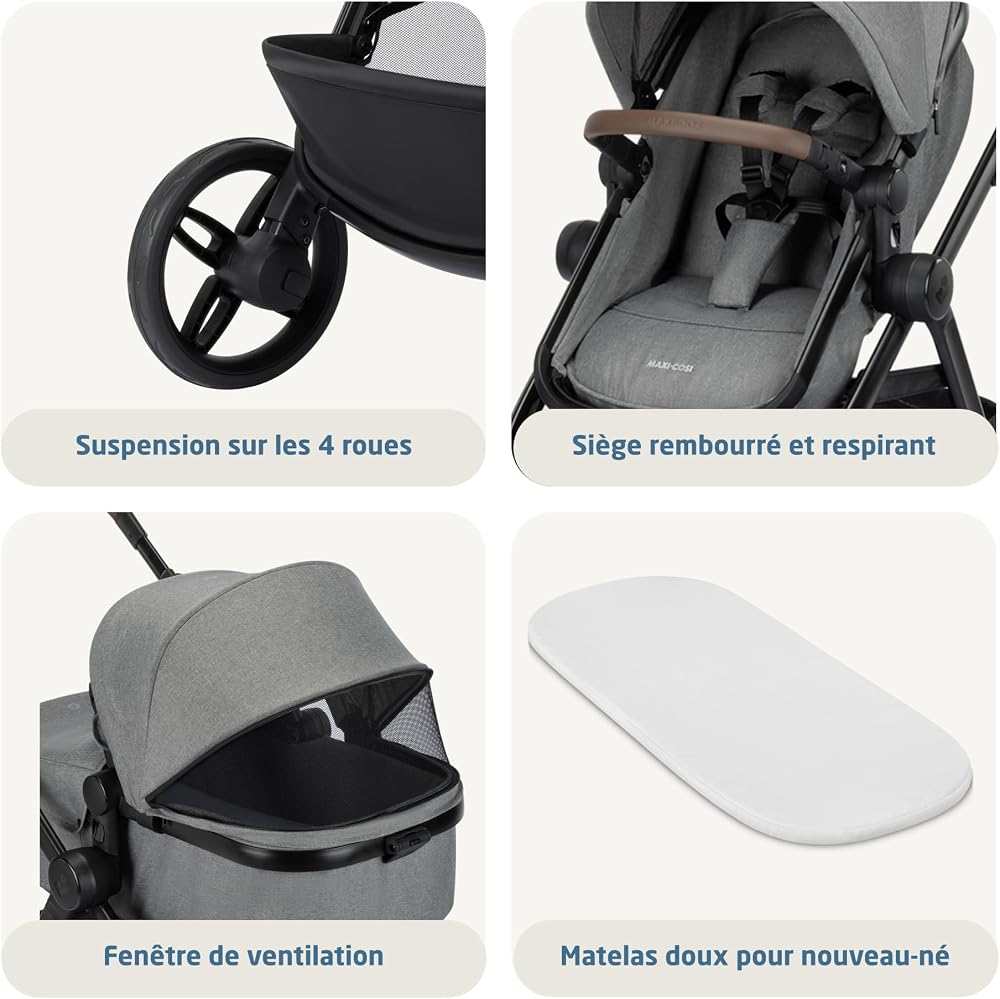 Maxi Cosi Zelia Select Trio, Poussette 3 en 1 Avec Siège auto, 0-4 ans (0-22 kg), Pliage D'une Seule Main, Poussette Trio Compacte et Réversible, Avec Siège auto Bébé CabrioFix S i-Size, Gris - Image 20