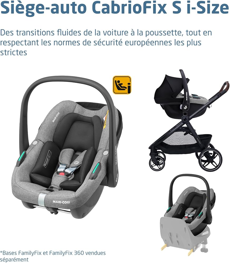 Maxi Cosi Zelia Select Trio, Poussette 3 en 1 Avec Siège auto, 0-4 ans (0-22 kg), Pliage D'une Seule Main, Poussette Trio Compacte et Réversible, Avec Siège auto Bébé CabrioFix S i-Size, Gris - Image 6