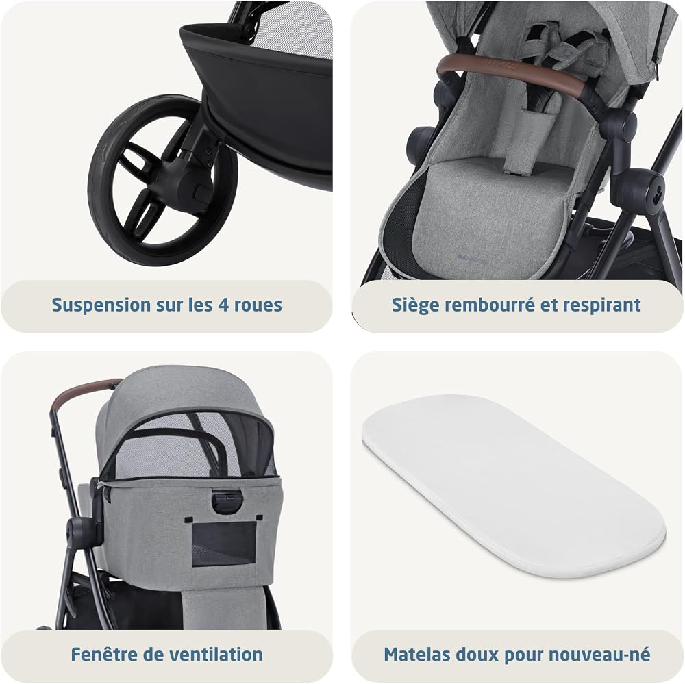 Maxi Cosi Zelia Select Trio, Poussette 3 en 1 Avec Siège auto, 0-4 ans (0-22 kg), Pliage D'une Seule Main, Poussette Trio Compacte et Réversible, Avec Siège auto Bébé CabrioFix S i-Size, Gris - Image 9