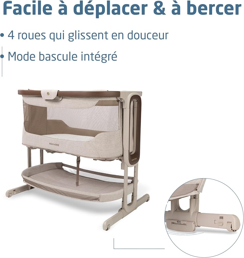 Maxi Cosi Iora Select Berceau Cododo, 0–6 mois (9 kg), Lit Cododo avec Fonction Balancelle, Pliable en un Geste, Matelas CloudCore 3 cm, 5 Hauteurs, 4 Roulettes Fluides, Easy Slide, Elegance Truffle - Image 8
