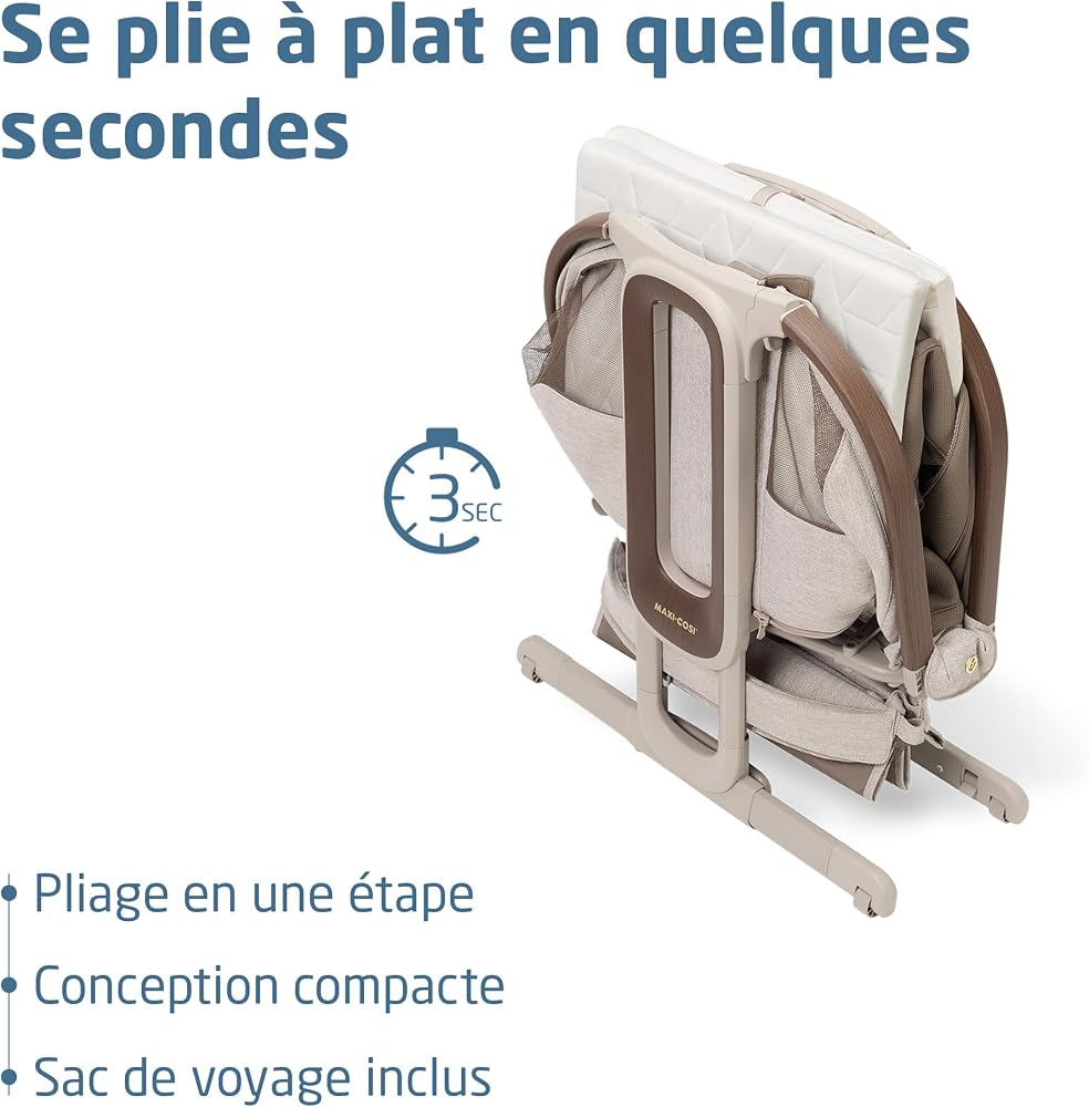 Maxi Cosi Iora Select Berceau Cododo, 0–6 mois (9 kg), Lit Cododo avec Fonction Balancelle, Pliable en un Geste, Matelas CloudCore 3 cm, 5 Hauteurs, 4 Roulettes Fluides, Easy Slide, Elegance Truffle - Image 6