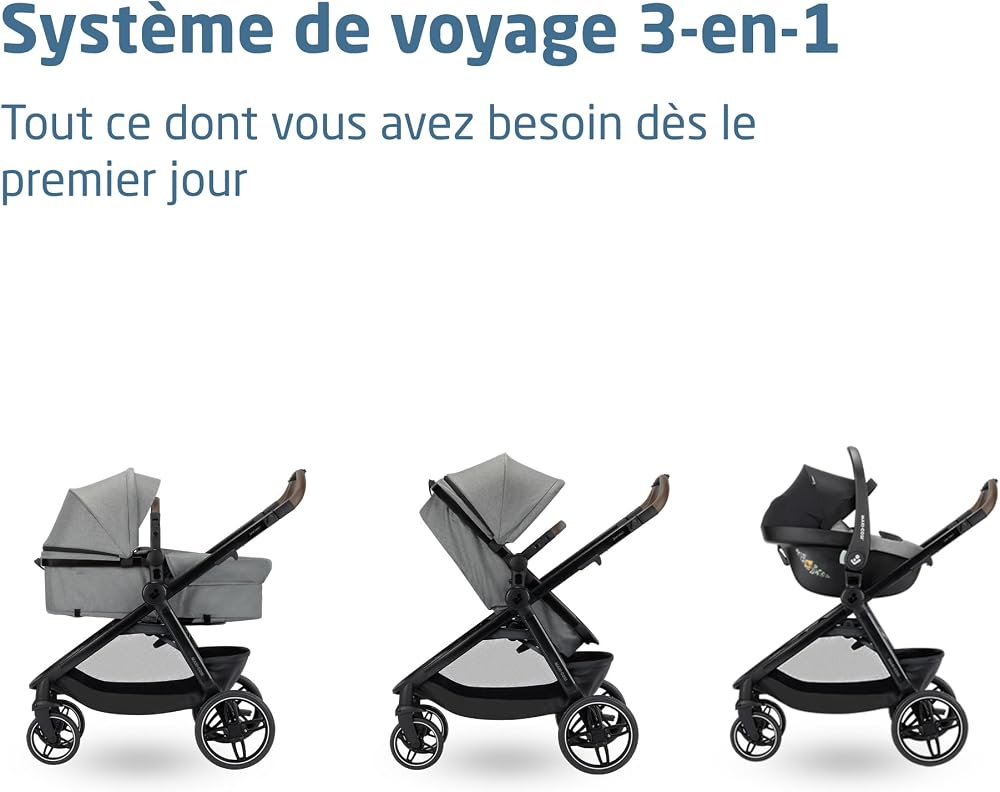 Maxi Cosi Zelia Select Trio, Poussette 3 en 1 Avec Siège auto, 0-4 ans (0-22 kg), Pliage D'une Seule Main, Poussette Trio Compacte et Réversible, Avec Siège auto Bébé CabrioFix S i-Size, Gris - Image 16