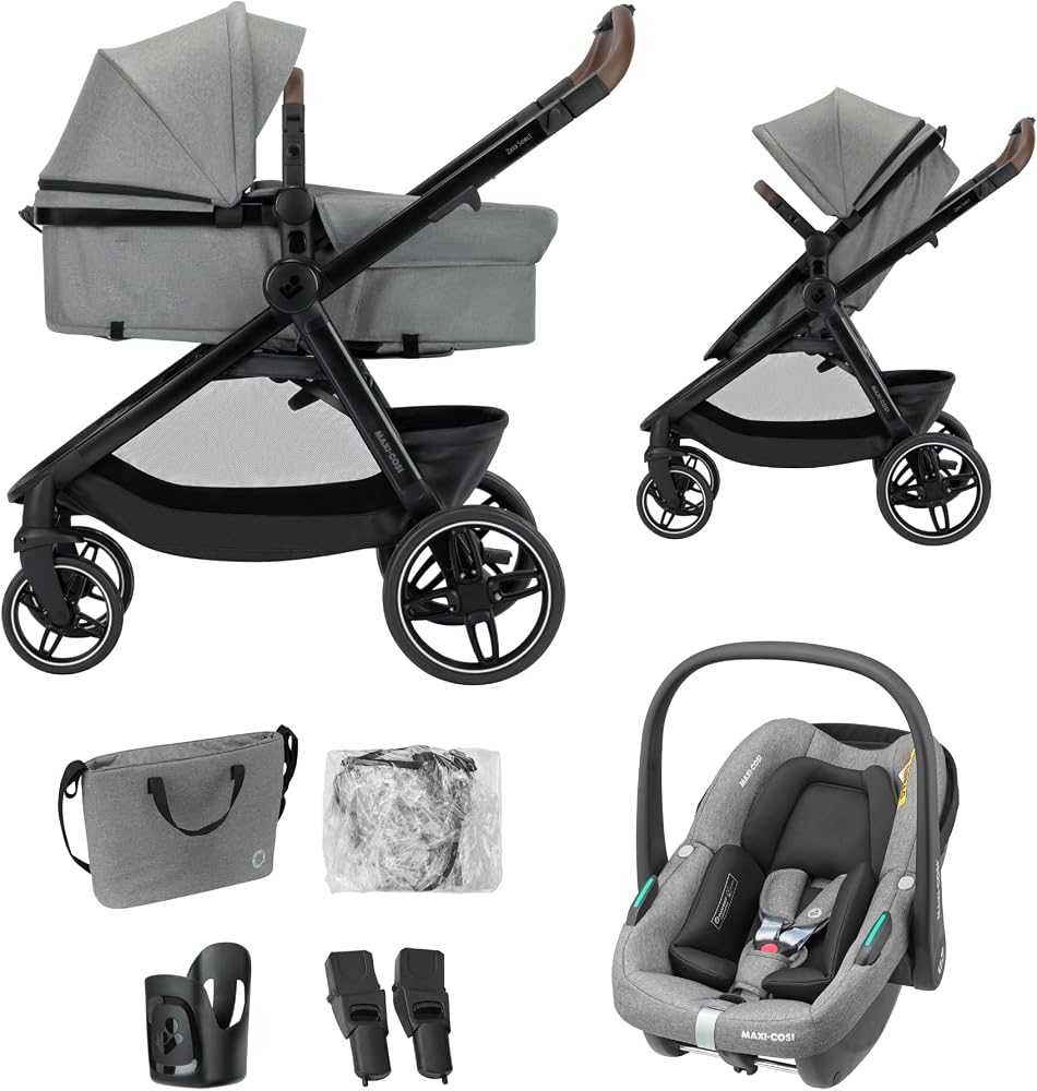 Maxi Cosi Zelia Select Trio, Poussette 3 en 1 Avec Siège auto, 0-4 ans (0-22 kg), Pliage D'une Seule Main, Poussette Trio Compacte et Réversible, Avec Siège auto Bébé CabrioFix S i-Size, Gris - Image 14