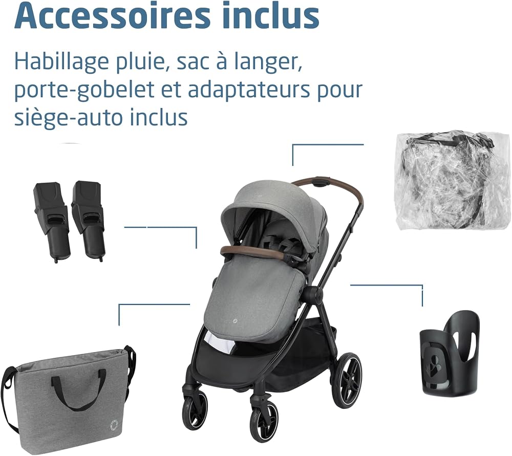 Maxi Cosi Zelia Select Trio, Poussette 3 en 1 Avec Siège auto, 0-4 ans (0-22 kg), Pliage D'une Seule Main, Poussette Trio Compacte et Réversible, Avec Siège auto Bébé CabrioFix S i-Size, Gris - Image 19
