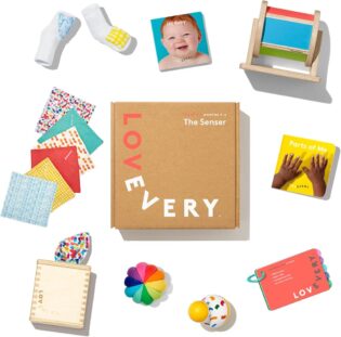 LOVEVERY, The Senser Kit de jeu + livre bonus, jouets de développement pour bébé et cadeau, essentiels pour nouveau-né, y compris des jouets pour le temps du ventre et la motricité globale, 5-6 mois