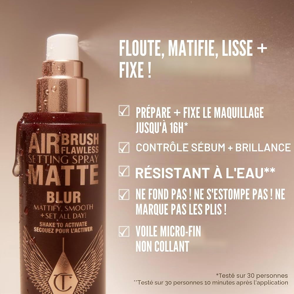 Charlotte Tilbury Aérographe Flawless Setting Spray mat, effet blur, spray de fixation matifiant, taille voyage - Image 3