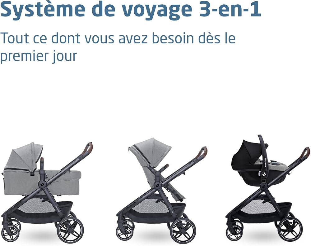 Maxi Cosi Zelia Select Trio, Poussette 3 en 1 Avec Siège auto, 0-4 ans (0-22 kg), Pliage D'une Seule Main, Poussette Trio Compacte et Réversible, Avec Siège auto Bébé CabrioFix S i-Size, Gris - Image 4