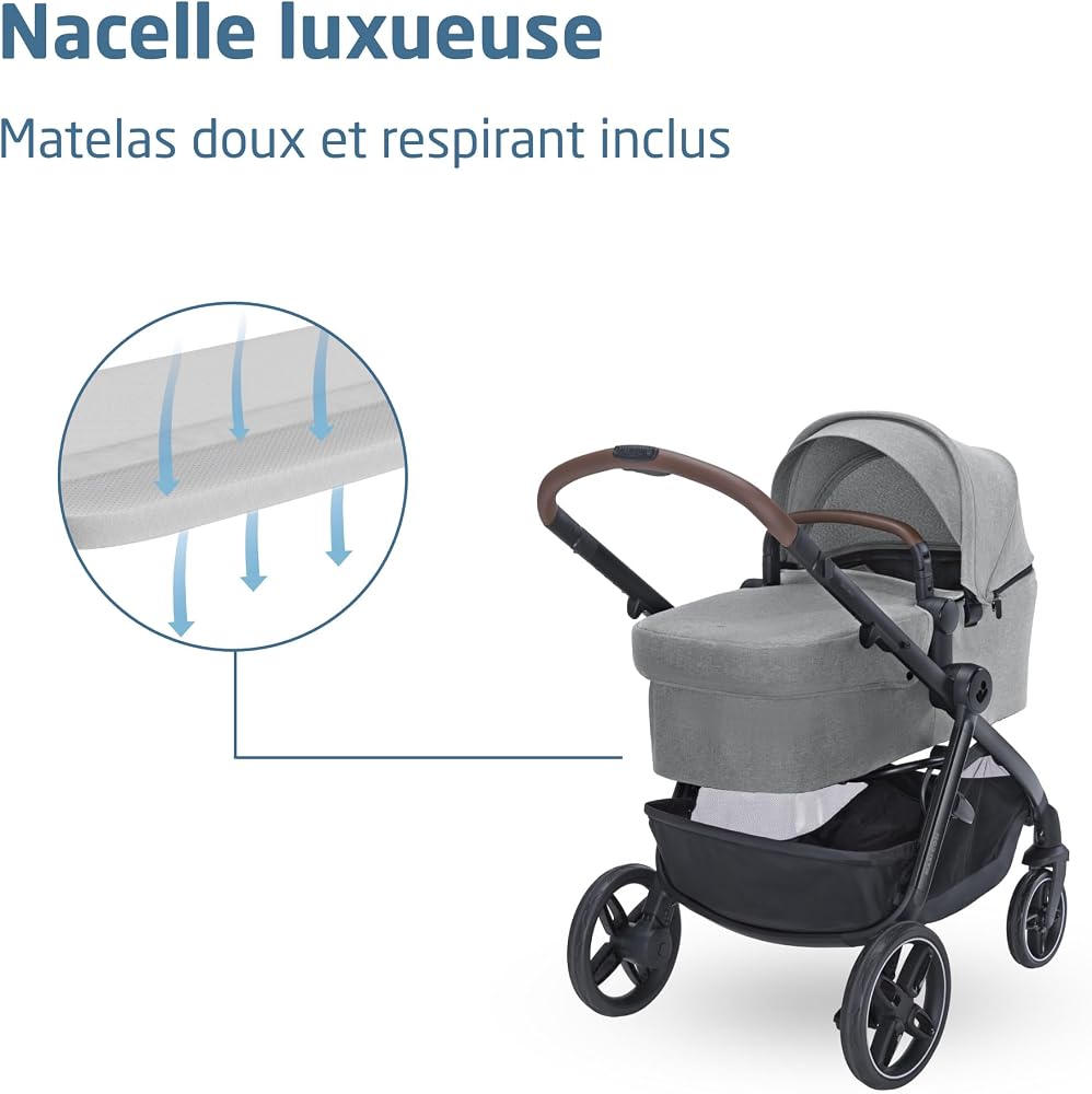 Maxi Cosi Zelia Select Trio, Poussette 3 en 1 Avec Siège auto, 0-4 ans (0-22 kg), Pliage D'une Seule Main, Poussette Trio Compacte et Réversible, Avec Siège auto Bébé CabrioFix S i-Size, Gris - Image 7