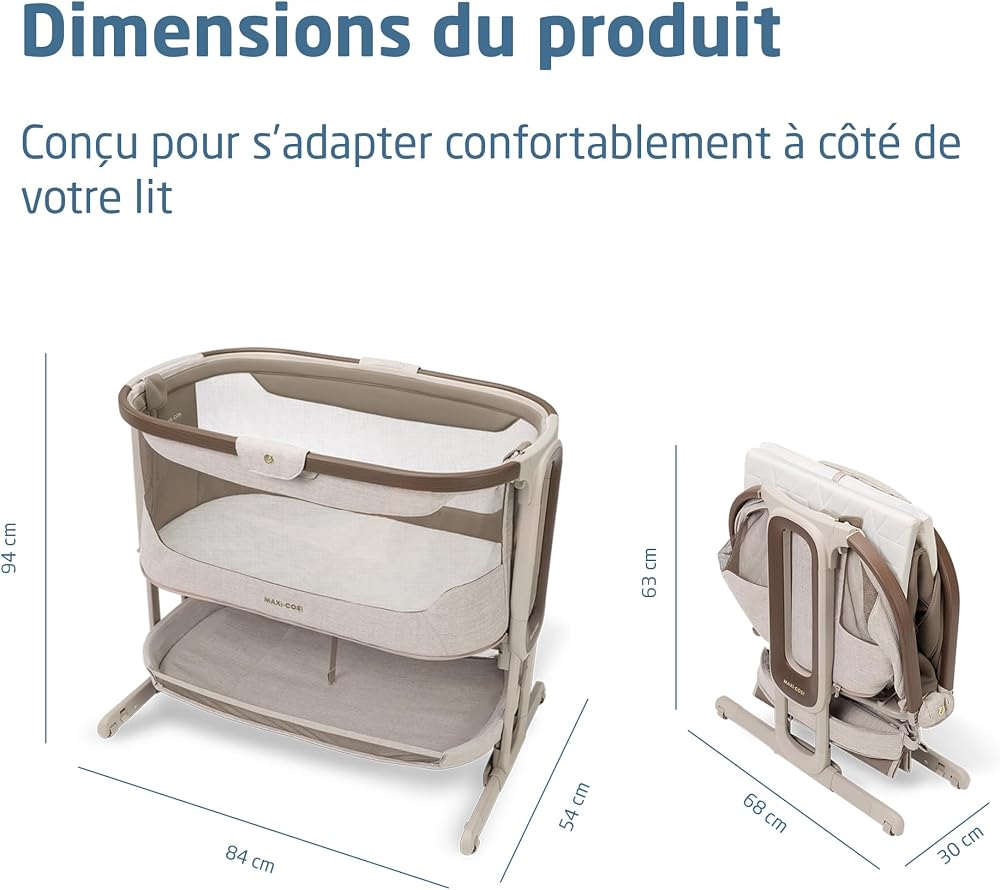 Maxi Cosi Iora Select Berceau Cododo, 0–6 mois (9 kg), Lit Cododo avec Fonction Balancelle, Pliable en un Geste, Matelas CloudCore 3 cm, 5 Hauteurs, 4 Roulettes Fluides, Easy Slide, Elegance Truffle - Image 3