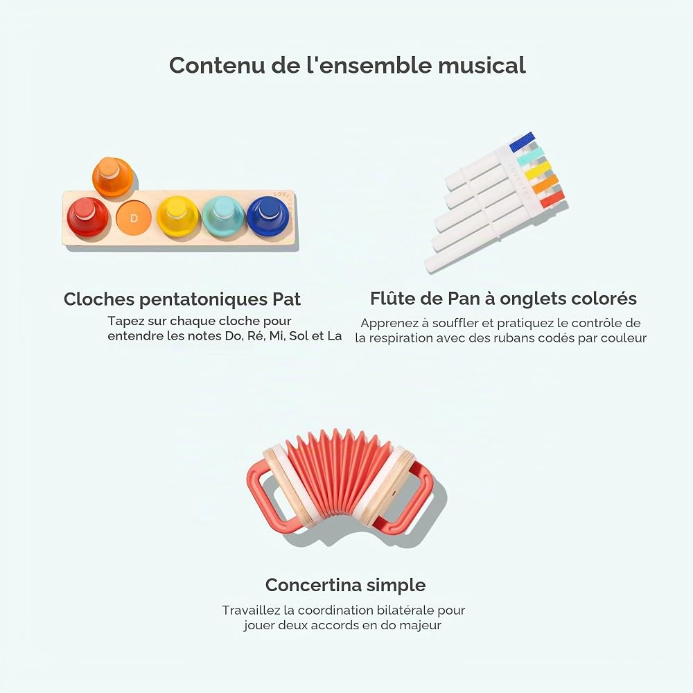 Lovevery | Le Kit Musical | 6 Instruments de Musique et Un Livre de Rythmes et Chansons, Jouet éducatif inspiré Montessori pour Enfants de 18 Mois à 4 Ans - Image 6