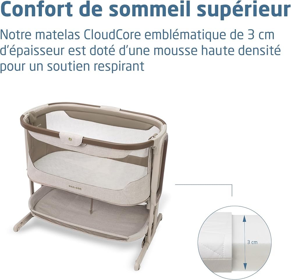 Maxi Cosi Iora Select Berceau Cododo, 0–6 mois (9 kg), Lit Cododo avec Fonction Balancelle, Pliable en un Geste, Matelas CloudCore 3 cm, 5 Hauteurs, 4 Roulettes Fluides, Easy Slide, Elegance Truffle - Image 7