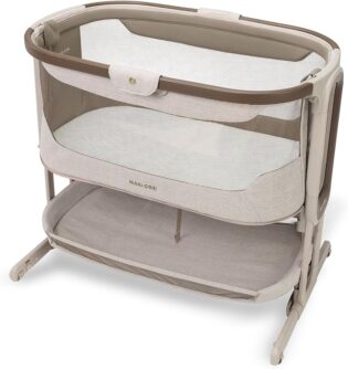 Maxi Cosi Iora Select Berceau Cododo, 0–6 mois (9 kg), Lit Cododo avec Fonction Balancelle, Pliable en un Geste, Matelas CloudCore 3 cm, 5 Hauteurs, 4 Roulettes Fluides, Easy Slide, Elegance Truffle