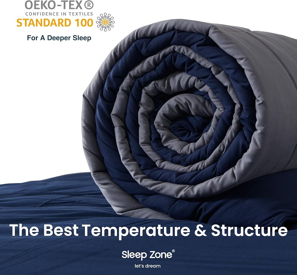 SLEEP ZONE Couette réversible en duvet alternatif pour très grand lit, légère, douce et respirante pour toutes les saisons, côté bleu marine + côté B gris - Image 8
