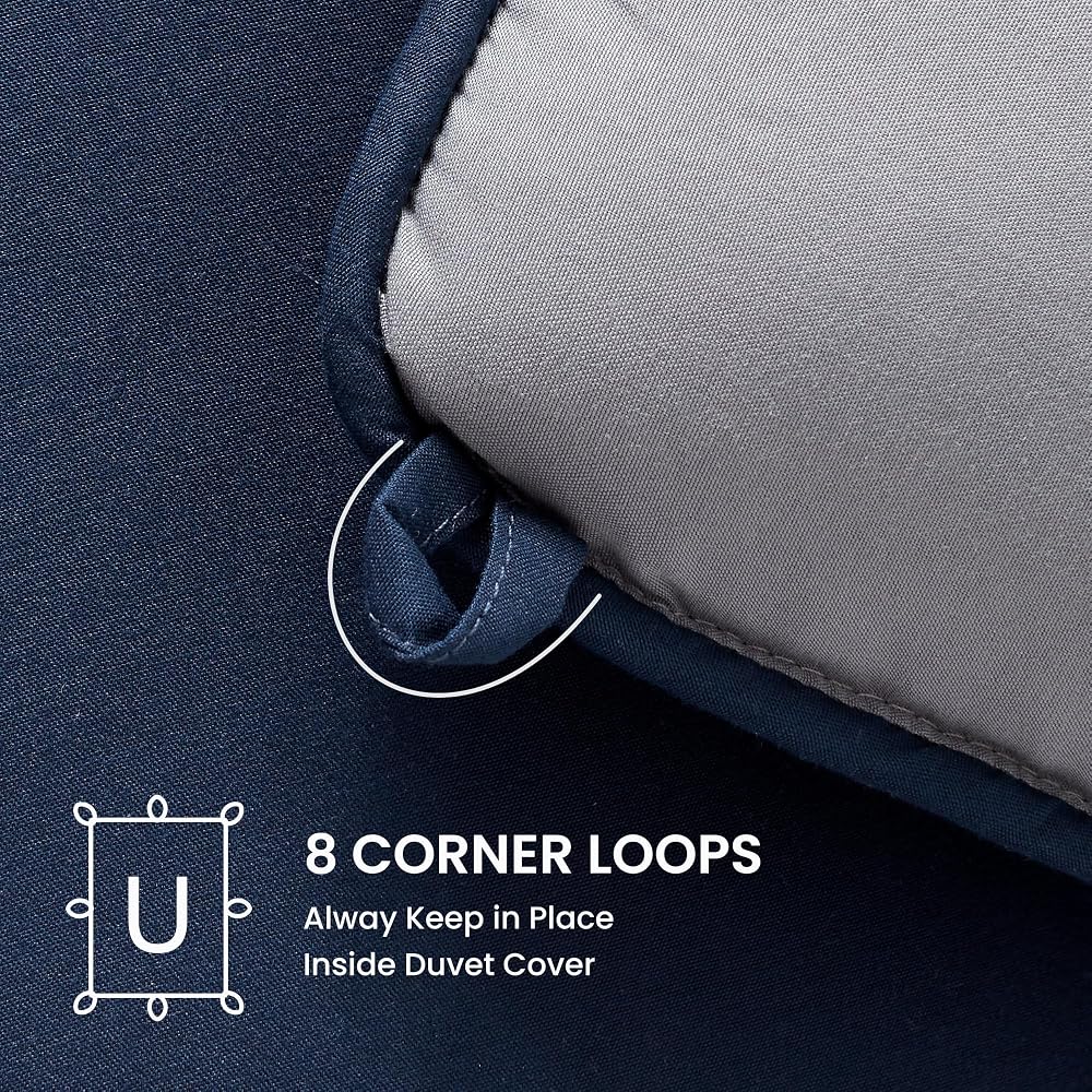 SLEEP ZONE Couette réversible en duvet alternatif pour très grand lit, légère, douce et respirante pour toutes les saisons, côté bleu marine + côté B gris - Image 6