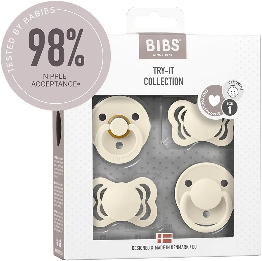 BIBS Try-it Tétine, 0-6 mois, 4-pack, téterelles variées, Blush