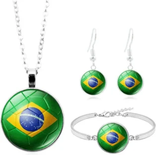 National Flag Soccer Ball Jewelry Set for Women Men International Soccer Necklace Earrings Bracelet Set Football Match Sports Fan Cheer Accessory