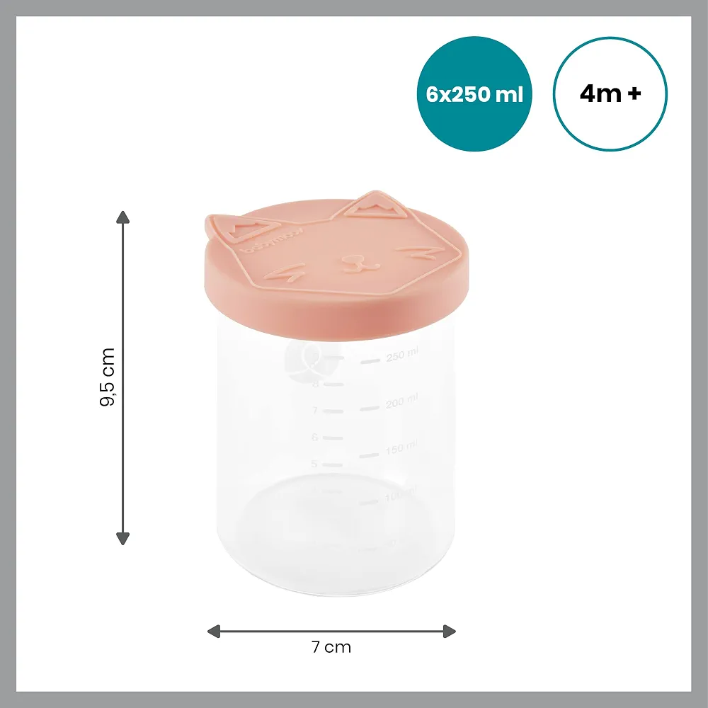 Babymoov ISY BOWLS - 9 Pots de Conservation en Verre Borosilicate Ultra Résistant, 6 Pots Gradués 250ml et 3 de 120ml, Hermétiques et 100% Recyclables