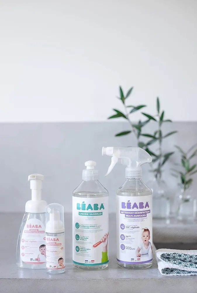 BÉABA, Liquide Vaisselle pour Biberons et Accessoires Repas, 100% d'Origine Naturelle, Made in France, Sans Parfum, Flacons 100% Lot de 2x500 ml