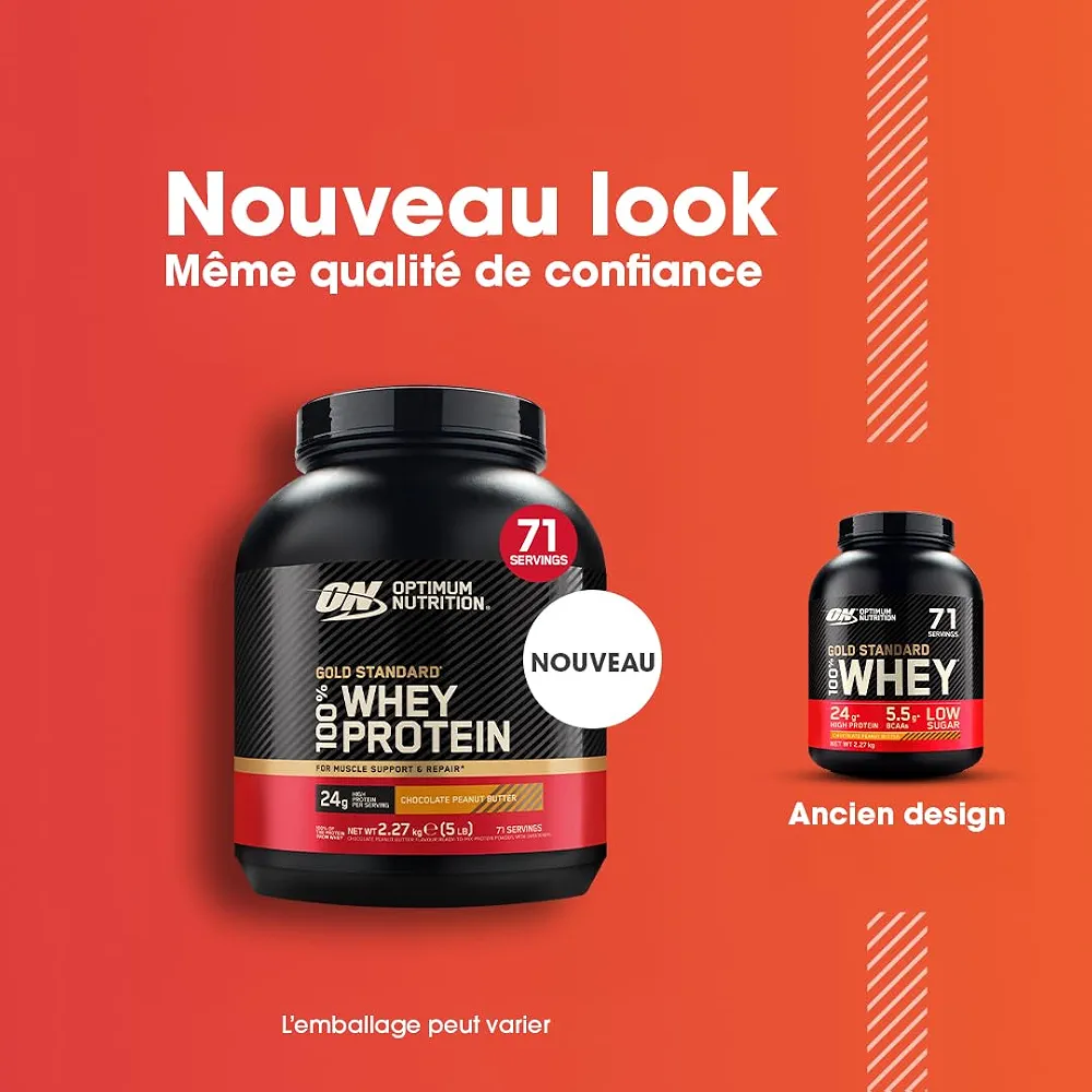 Optimum Nutrition Gold Standard 100% Whey Protéine en Poudre, 2,27 kg | Extreme Milk Chocolate, 71 Portions, 24g de Protéines,BCAA, Soutient la Croissance et la Récupération Musculaires