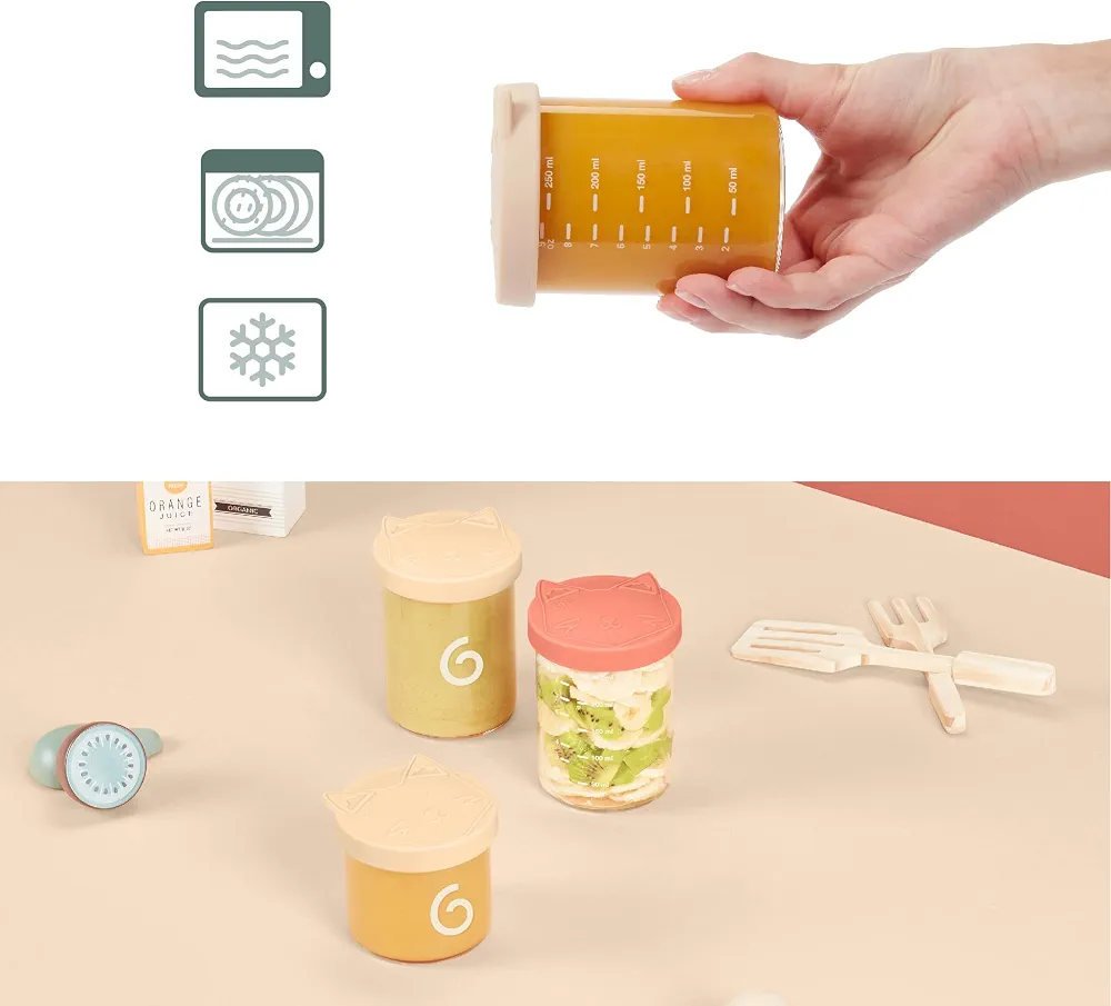 Babymoov ISY BOWLS - 9 Pots de Conservation en Verre Borosilicate Ultra Résistant, 6 Pots Gradués 250ml et 3 de 120ml, Hermétiques et 100% Recyclables