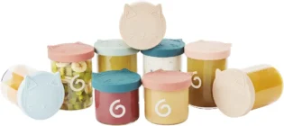 amz-61exdat9qel-fddfaf61 Babymoov ISY BOWLS - 9 Pots de Conservation en Verre Borosilicate Ultra Résistant, 6 Pots Gradués 250ml et 3 de 120ml, Hermétiques et 100% Recyclables