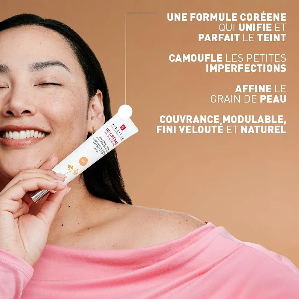 Erborian - BB Crème au Ginseng 5-en-1 - Soin Teinté Perfecteur Effet "Peau de Bébé" - Fond de Teint Couvrant Imperfections - Protection Solaire SPF 20 - Soin Cosmétique Coréen