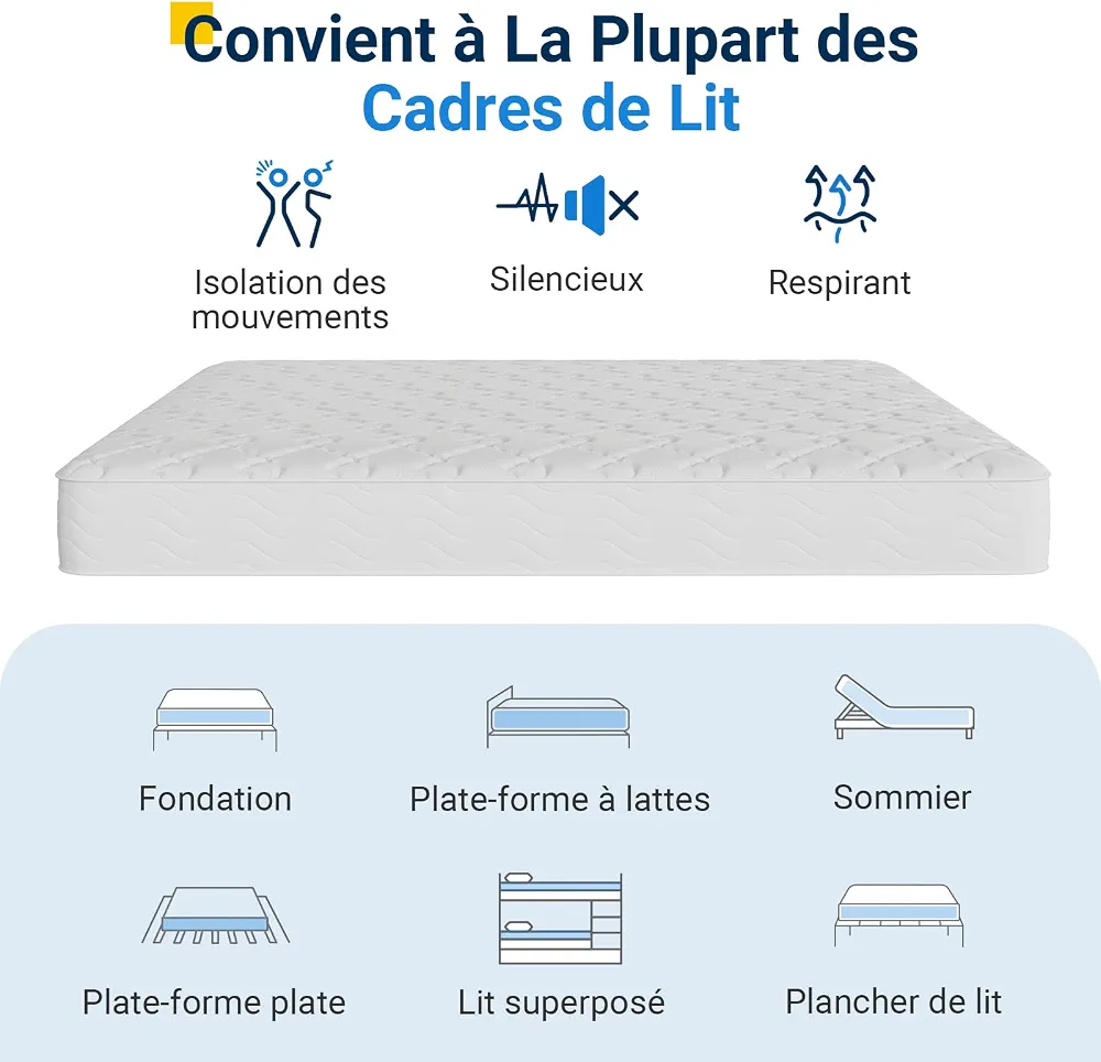 Avenco Matelas 90x190, 20CM, Matelas à Ressorts Ensachés, Mousse de Confort Double, Isolation des Mouvements, Certifié Sûr et Fiable par CertiPUR-US et Oeko-TEX, Soutien Lombaire | Soutien Ergonomique, Soulage les Tensions, Améliore le Sommeil, Épous