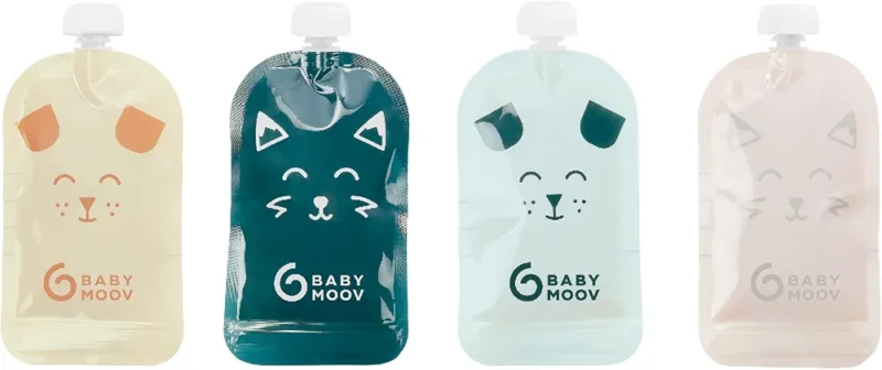 Babymoov 20 Gourdes Réutilisables pour Bébé et Enfant, Contenance 150ml, en Plastique Recyclé, sans BPA, 100% Hermétiques, Surface Réinscriptible