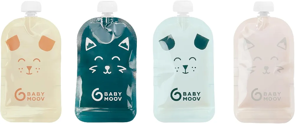 Babymoov 20 Gourdes Réutilisables pour Bébé et Enfant, Contenance 150ml, en Plastique Recyclé, sans BPA, 100% Hermétiques, Surface Réinscriptible