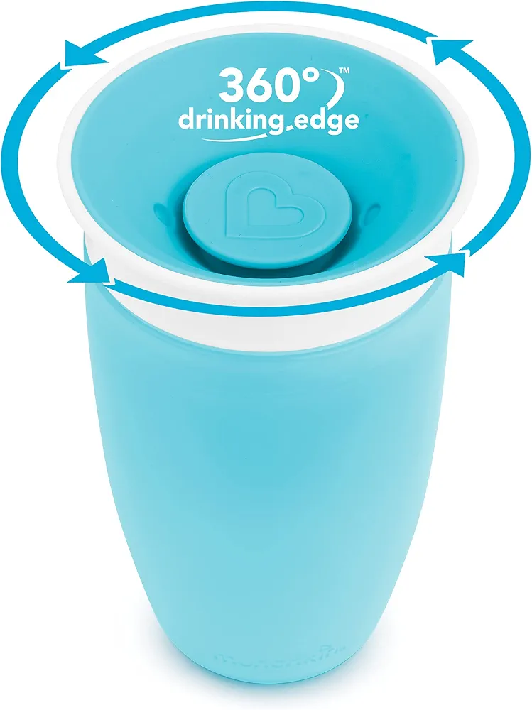 Munchkin Miracle 360 Tasse à Bec| Tasse Bébé & Tout-Petits | Sans BPA | Sans Déversement | Étanche | 12+ Mois | 10oz/296ml | 2 Pack | Bleu/Vert