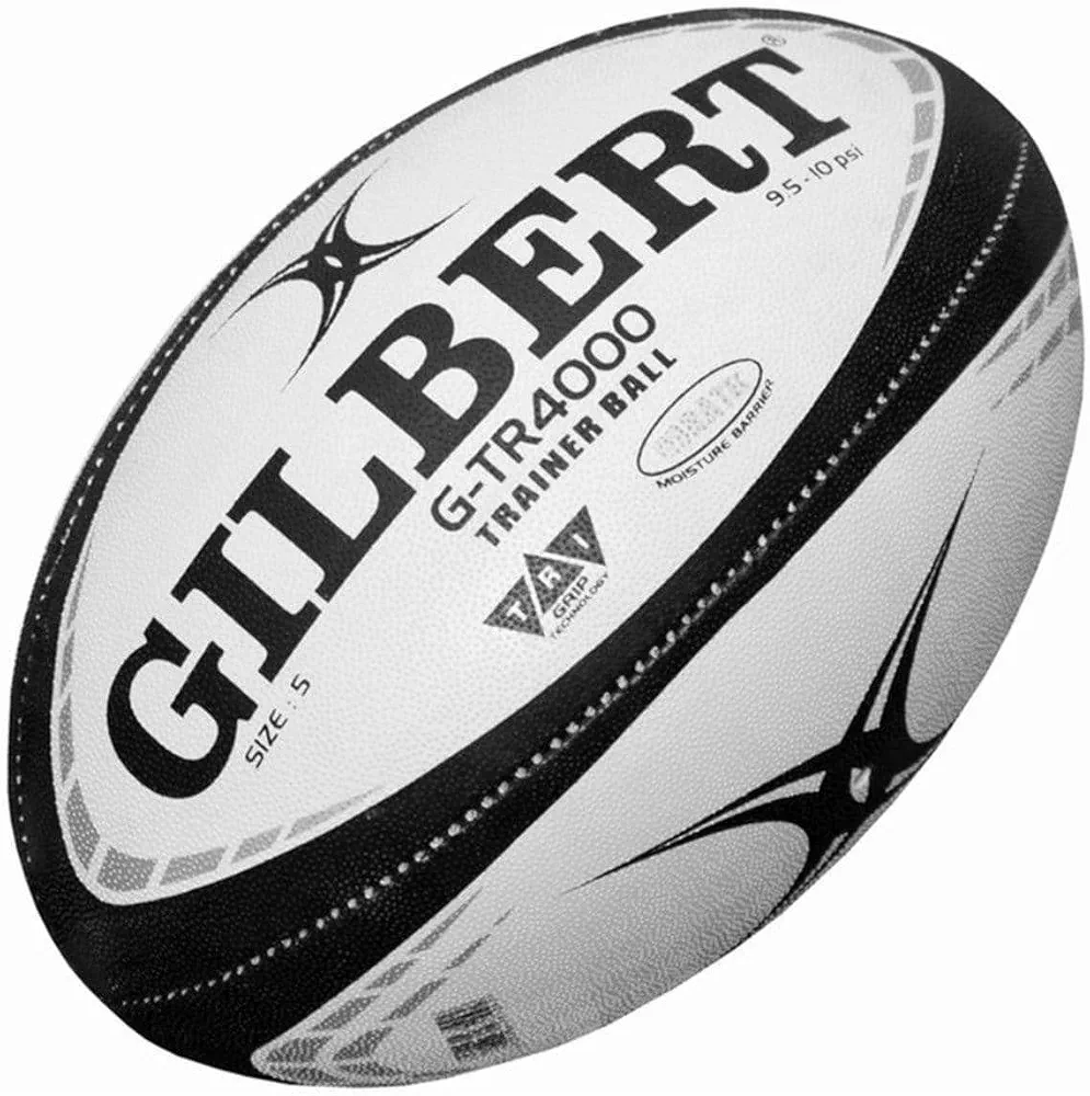 Gilbert G-TR4000 Rugby Training Ball – Hand Stitched with Patented Triangular Grip – Durable 3-Ply Waterproof Surface for College & Club Practice 5 Black