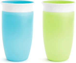 Munchkin Miracle 360 Tasse à Bec| Tasse Bébé & Tout-Petits | Sans BPA | Sans Déversement | Étanche | 12+ Mois | 10oz/296ml | 2 Pack | Bleu/Vert