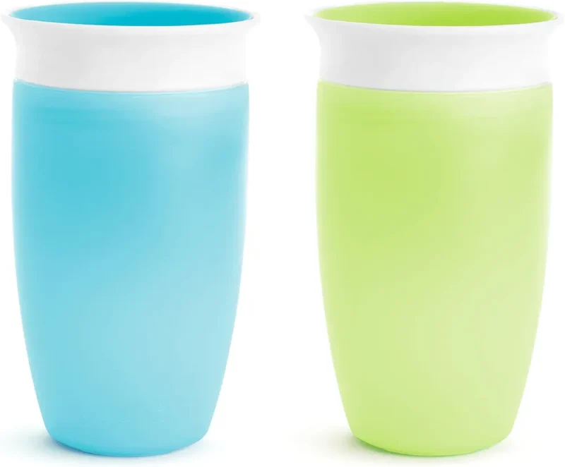 Munchkin Miracle 360 Tasse à Bec| Tasse Bébé & Tout-Petits | Sans BPA | Sans Déversement | Étanche | 12+ Mois | 10oz/296ml | 2 Pack | Bleu/Vert