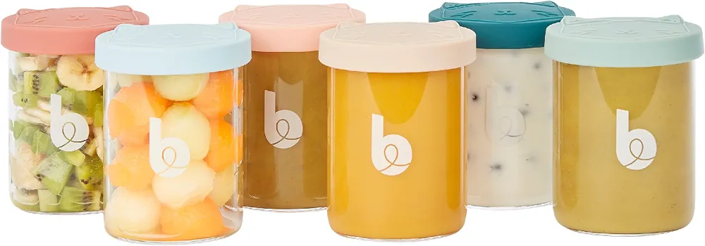 Babymoov ISY BOWLS - 9 Pots de Conservation en Verre Borosilicate Ultra Résistant, 6 Pots Gradués 250ml et 3 de 120ml, Hermétiques et 100% Recyclables