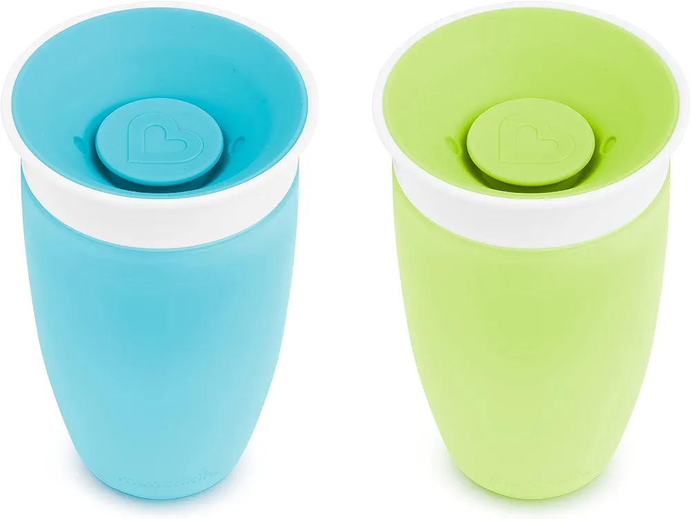 Munchkin Miracle 360 Tasse à Bec| Tasse Bébé & Tout-Petits | Sans BPA | Sans Déversement | Étanche | 12+ Mois | 10oz/296ml | 2 Pack | Bleu/Vert