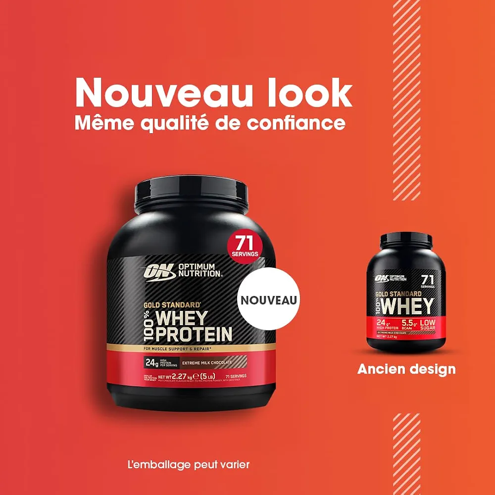 Optimum Nutrition Gold Standard 100% Whey Protéine en Poudre, 2,27 kg | Extreme Milk Chocolate, 71 Portions, 24g de Protéines,BCAA, Soutient la Croissance et la Récupération Musculaires