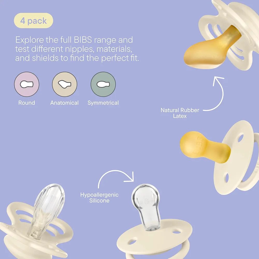 BIBS Try-it Tétine, 0-6 mois, 4-pack, téterelles variées, Blush