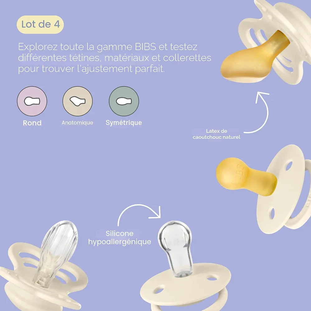 BIBS Try-it Tétine, 0-6 mois, 4-pack, téterelles variées, Blush