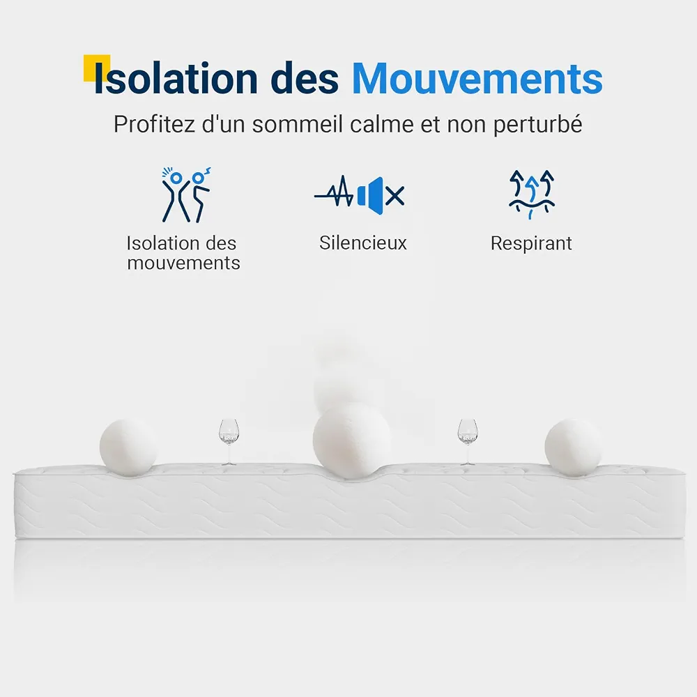 Avenco Matelas 90x190, 20CM, Matelas à Ressorts Ensachés, Mousse de Confort Double, Isolation des Mouvements, Certifié Sûr et Fiable par CertiPUR-US et Oeko-TEX, Soutien Lombaire | Soutien Ergonomique, Soulage les Tensions, Améliore le Sommeil, Épous