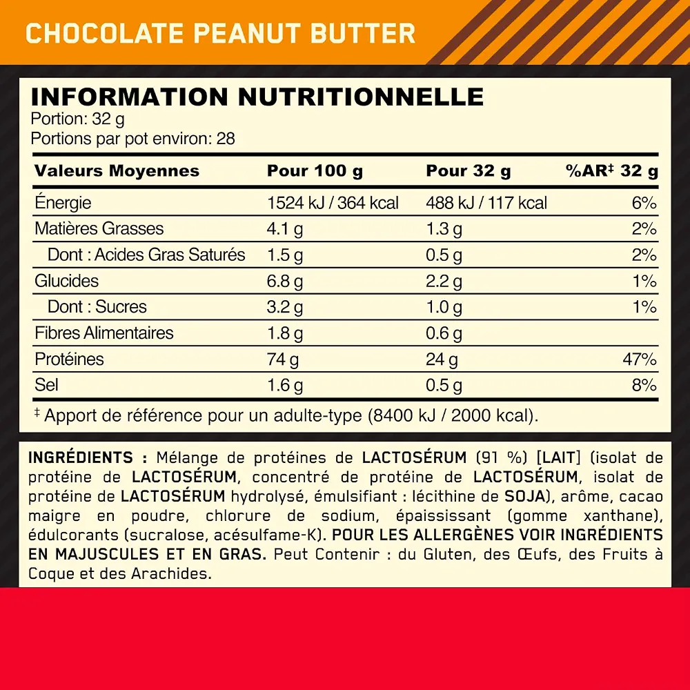 Optimum Nutrition Gold Standard 100% Whey Protéine en Poudre, 896 g | Chocolate Peanut Butter, 28 Portions, 24g de Protéines,BCAA,Soutient la Croissance et la Récupération Musculaires
