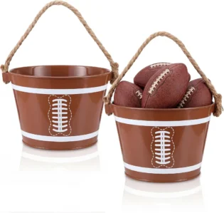 amz-71-jvf0fvwl-55b06884 Honeydak 2 Pack 8 x 5.5 Inch Football Galvanized Metal Bucket Football Party Decorations Metal Bucket with Sturdy Rope Handle for Rugby Sporting Events Games Party Favors Supplies