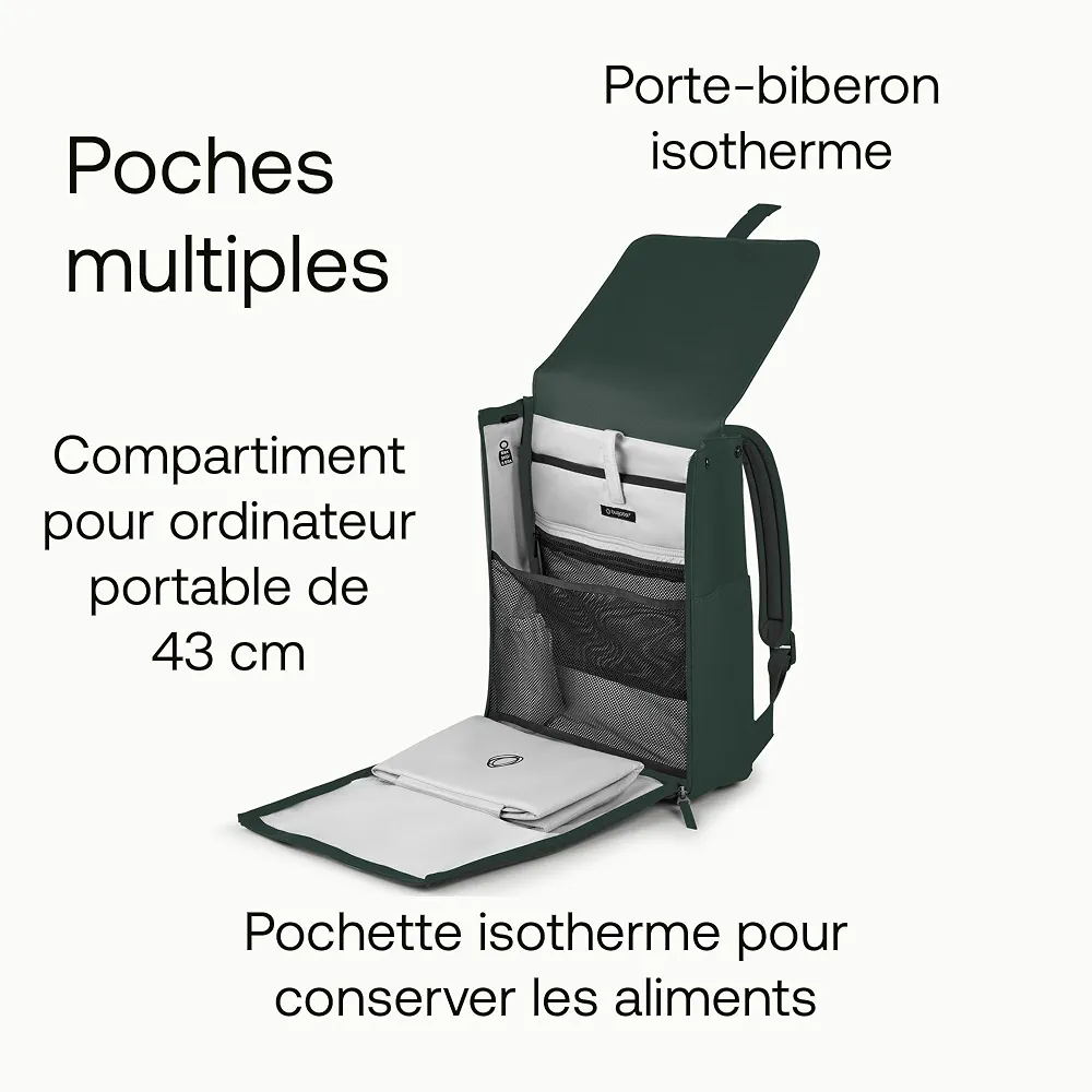 Bugaboo Sac à dos à langer, sac durable fabriqué à partir de matériaux recyclés, hydrofuge, facile à nettoyer, comprenant un matelas à langer et un porte-bouteille isotherme, Midnight Black