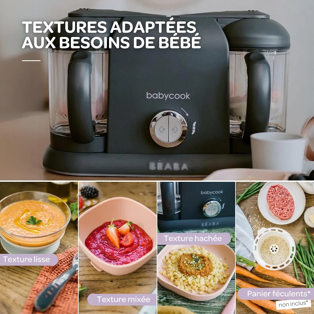 BÉABA, Babycook Duo, Robot Bébé 4 en 1 Mixeur-Cuiseur, Cuisson Vapeur rapide 15min, Diversification alimentaire, Petits pots bébé maison, Contenance XXL 2200 ml, Dark Grey