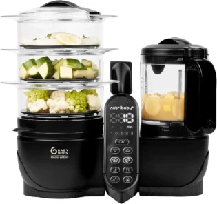 amz-713tflbbbsl-78ecd1bc Babymoov Nutribaby(+) XL Robot Cuiseur Mixeur Bébé Grande Capacité - Noir | Volume total 2,9L - Jusqu'à 14 Repas en 1 Cycle , 3 Paniers Vapeur Séparés, 6 Fonctions en 1, Diversification Alimentaire