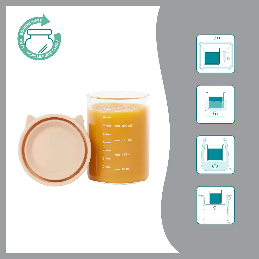Babymoov ISY BOWLS - 9 Pots de Conservation en Verre Borosilicate Ultra Résistant, 6 Pots Gradués 250ml et 3 de 120ml, Hermétiques et 100% Recyclables