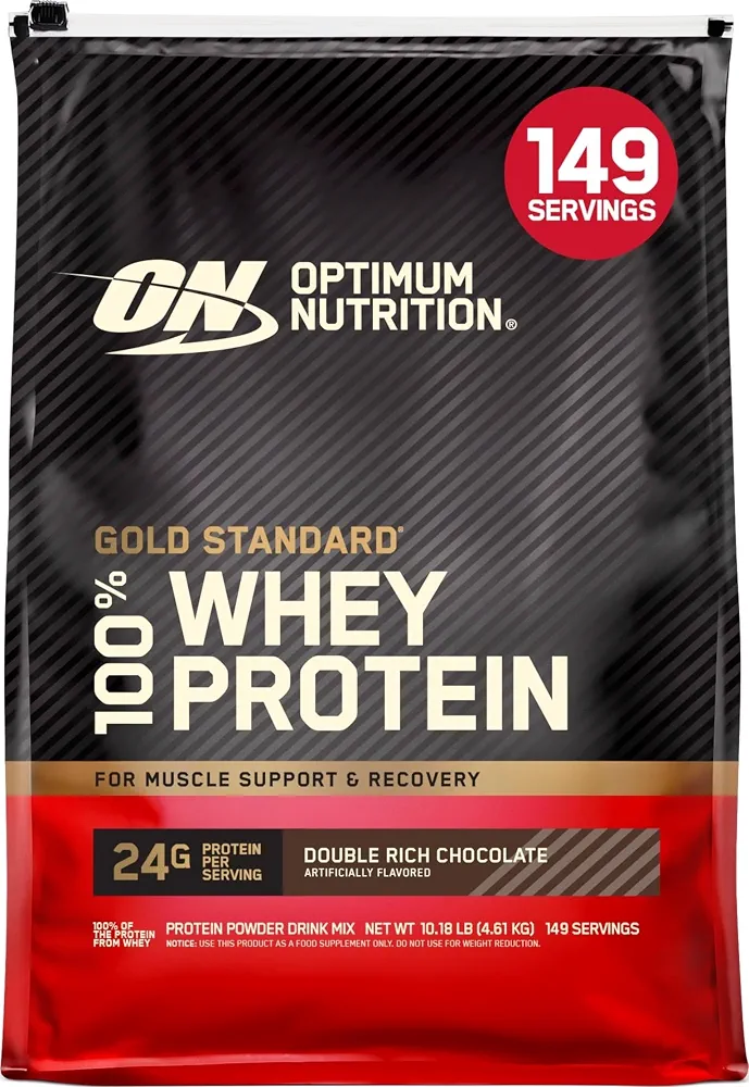 Optimum Nutrition Gold Standard 100% Whey Protéine en Poudre, 4,53 kg | Double Rich Chocolate, 146 Portions, 24g de Protéines,BCAA,Soutient la Croissance et la Récupération Musculaires
